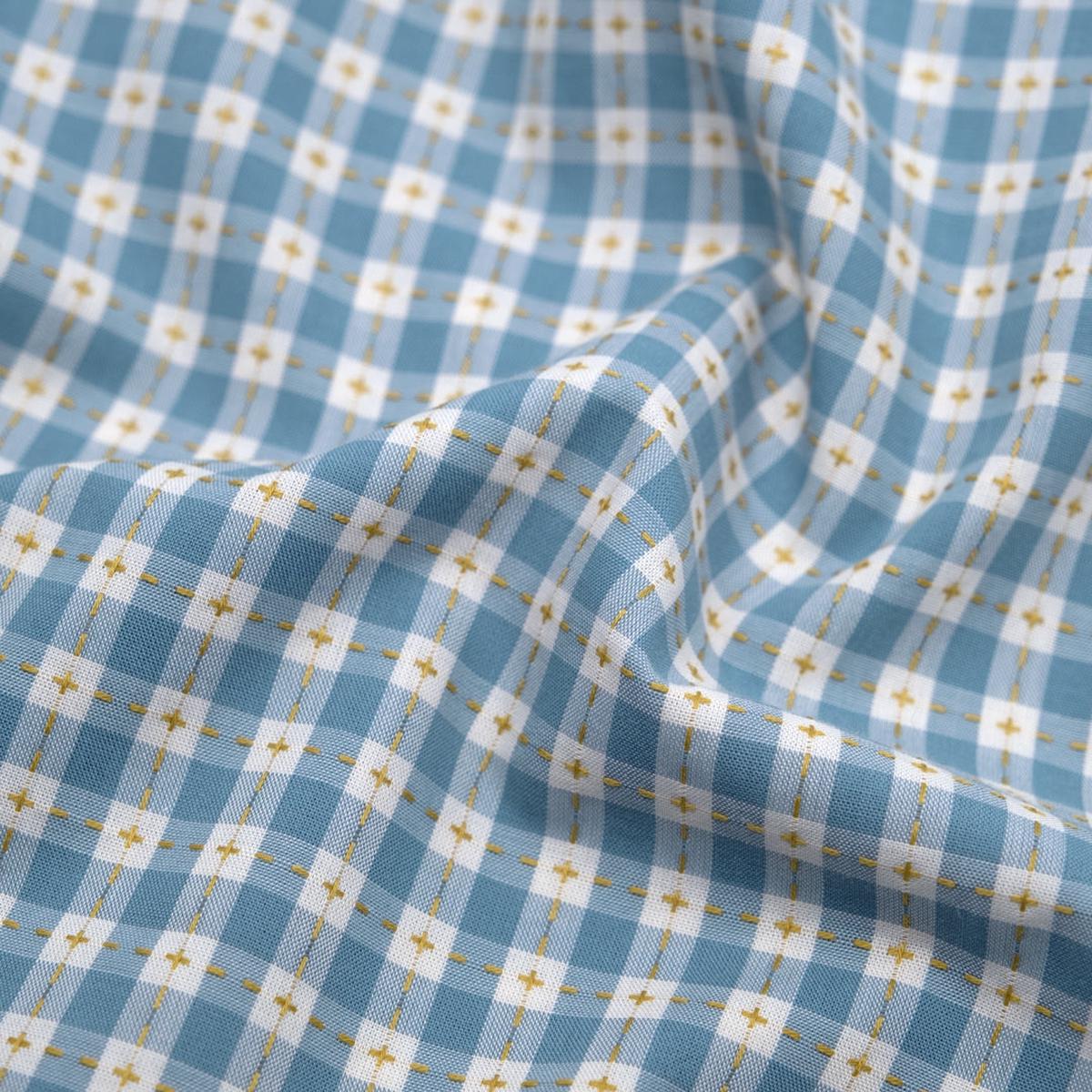 Cross Stitch Check Cotton Shirting - Pond/Buttercup
