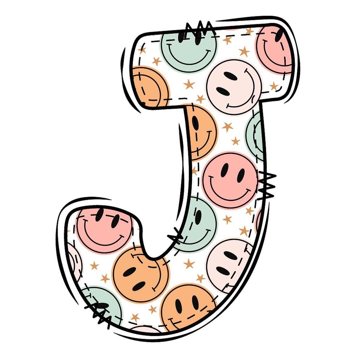 Groovy Doodle Smiley J Fabric Panel