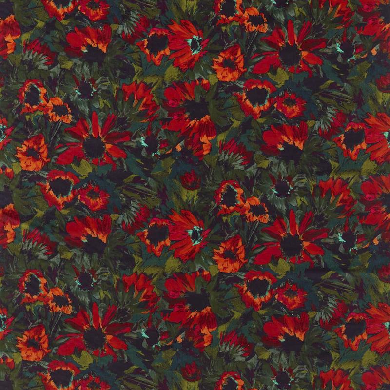 Helianthus Colour 2 Vermilion Harissa Fig Leaf Harlequin Fabric