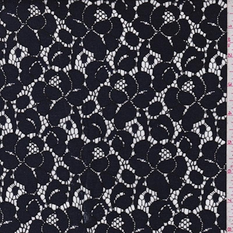 2 YD PC-Navy/Black Floral Lace Fabric