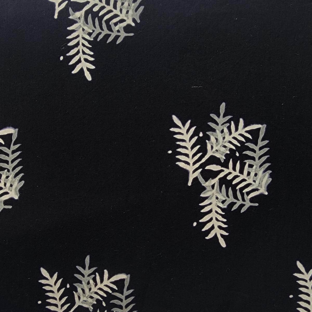 Pure Cotton Black And White Leaves Motif Hand Block Print Fabric