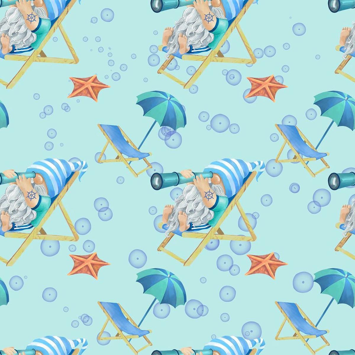 Sea Gnomes On Chairs Fabric - Green