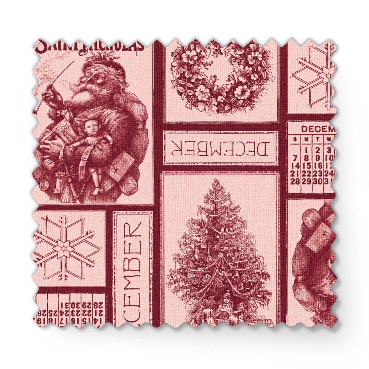 St. Nick Collage on Berry Fabric