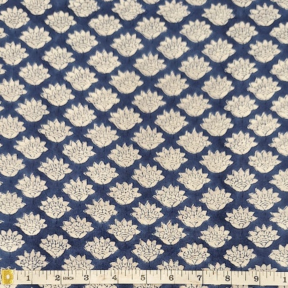 Indian Cotton 2025 - Jaipur Block Printed Cotton - White Lotus on Navy