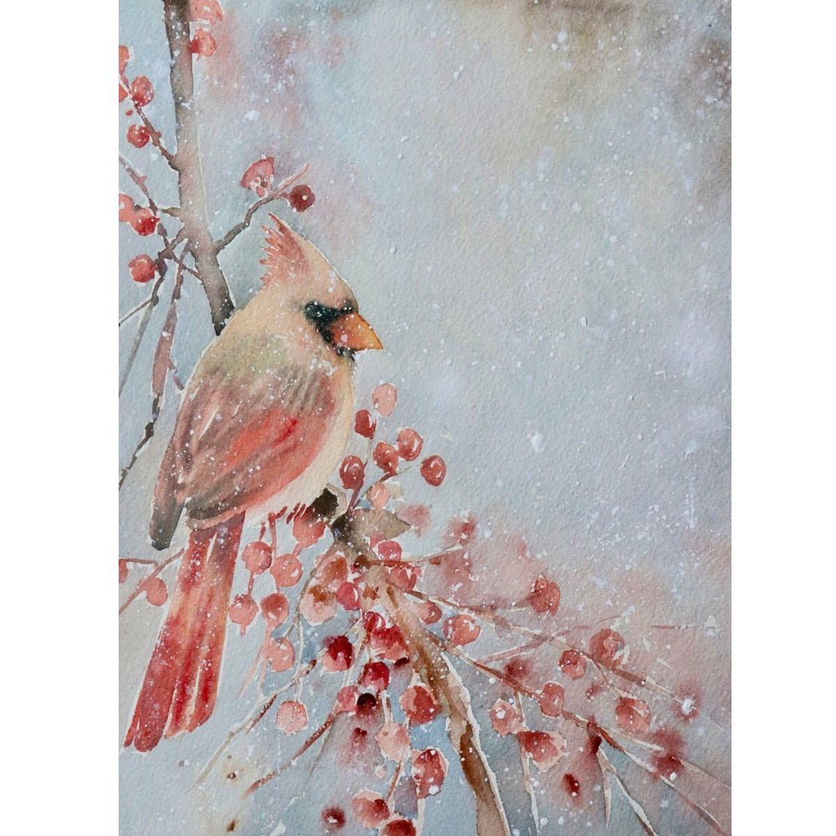Merry Christmas Snowstorm Bird Fabric Panel