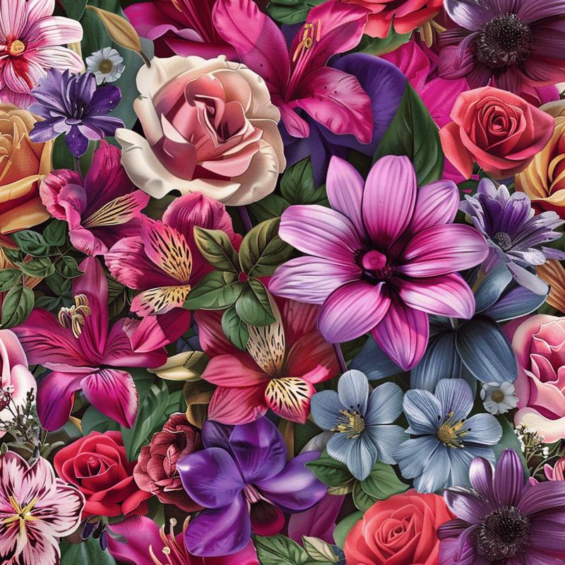 Realistic Flower Patch Pattern 19 Quilting Cotton Fabric