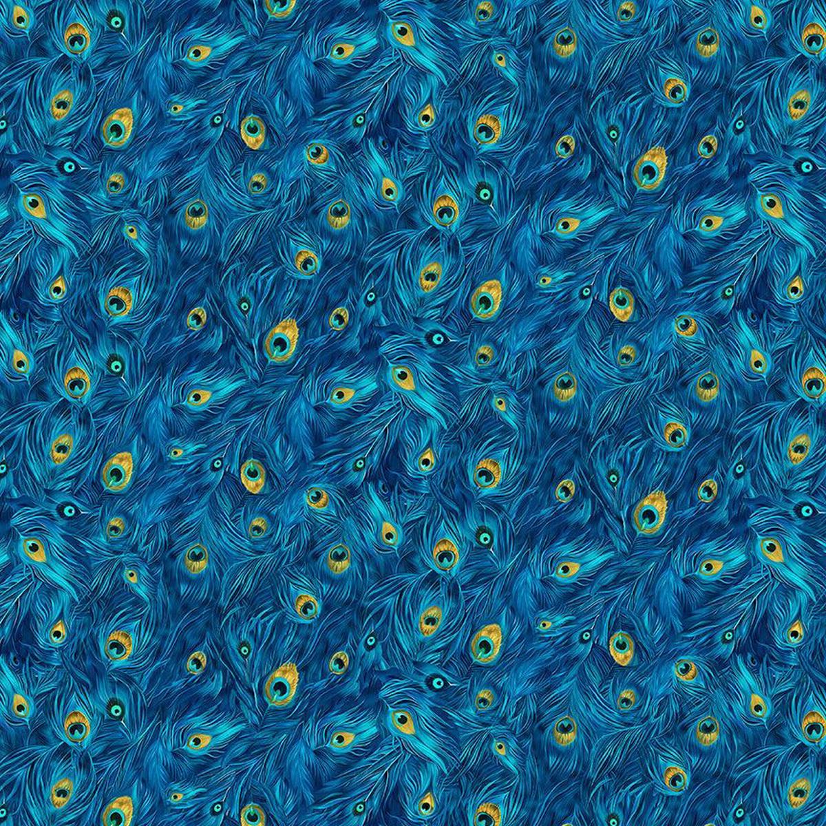 Royal Packed Peacock Plumes Wild Beauty Cotton 44"/45" Fabric Per Yard