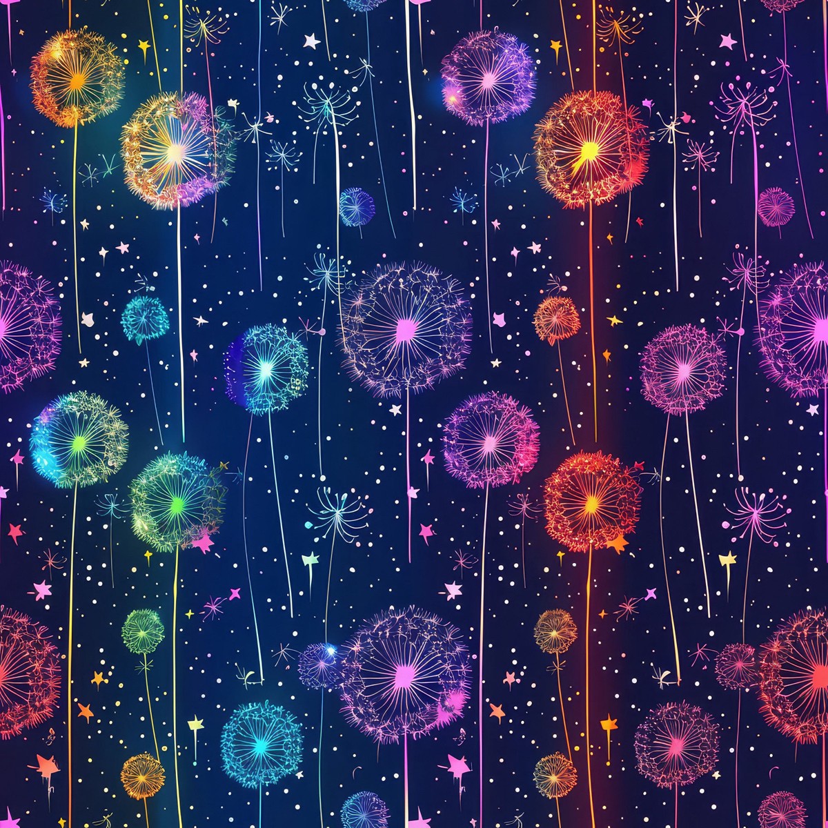 Midnight Dandelions Pattern 3 Quilting Cotton Fabric