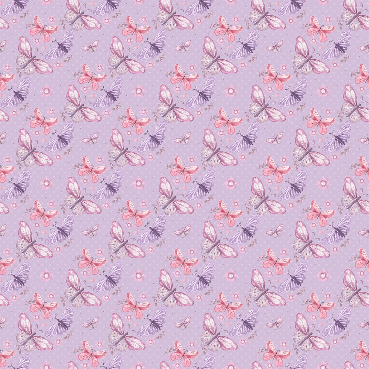 Pink and Purple Butterflies on Heart Fabric - Purple