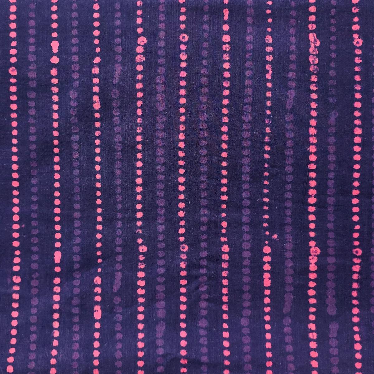 Pure Cotton Double Dabu Purple With Pink Dotted Stripes Hand Block Print Fabric