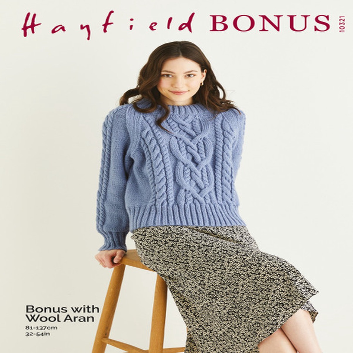 Round Neck Cable Sweater in Hayfield Bonus Aran w/Wool (10321)