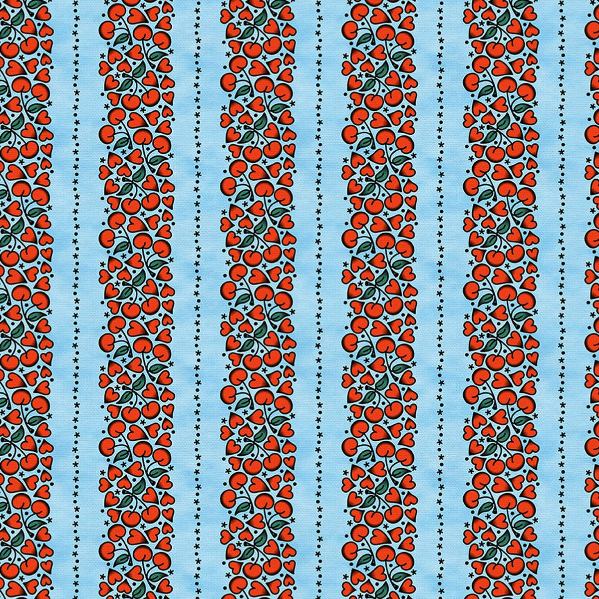 Cherry Heart Stripe Tattoos - Blue - Rayon Challis