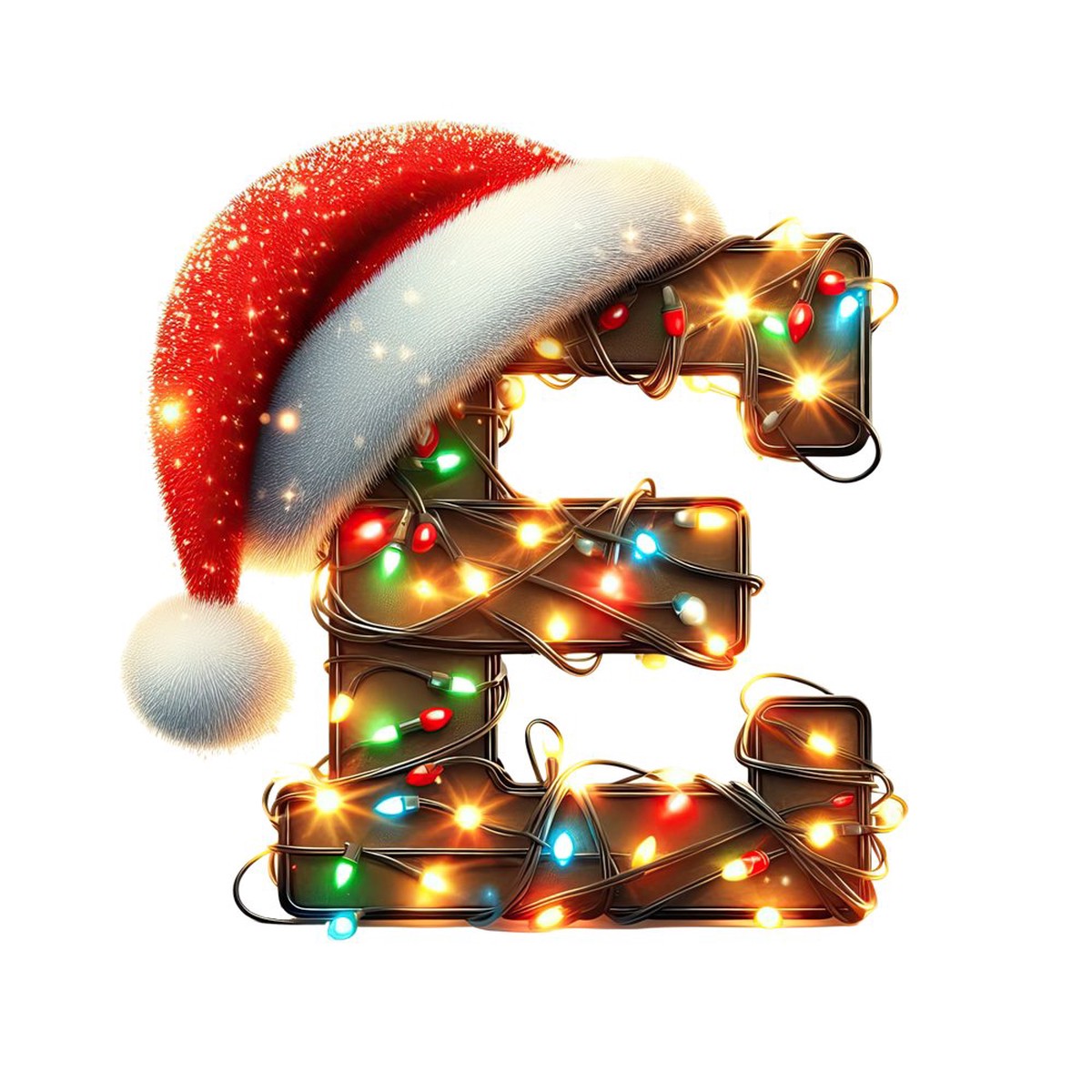 Christmas Lights Wrapped Letter E Fabric Panel