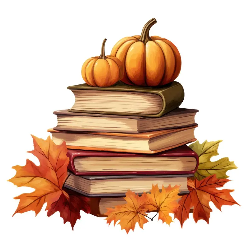 Fall Books with Pumpkins #2 Fabric Panel