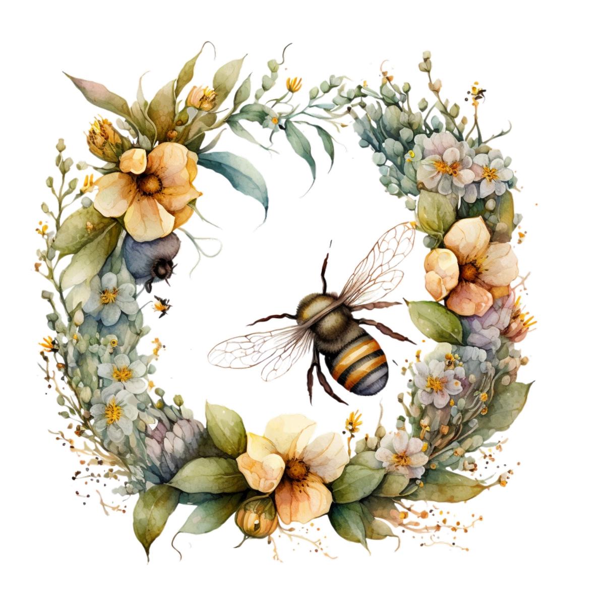 Vintage Bee Scene 1 Fabric Panel