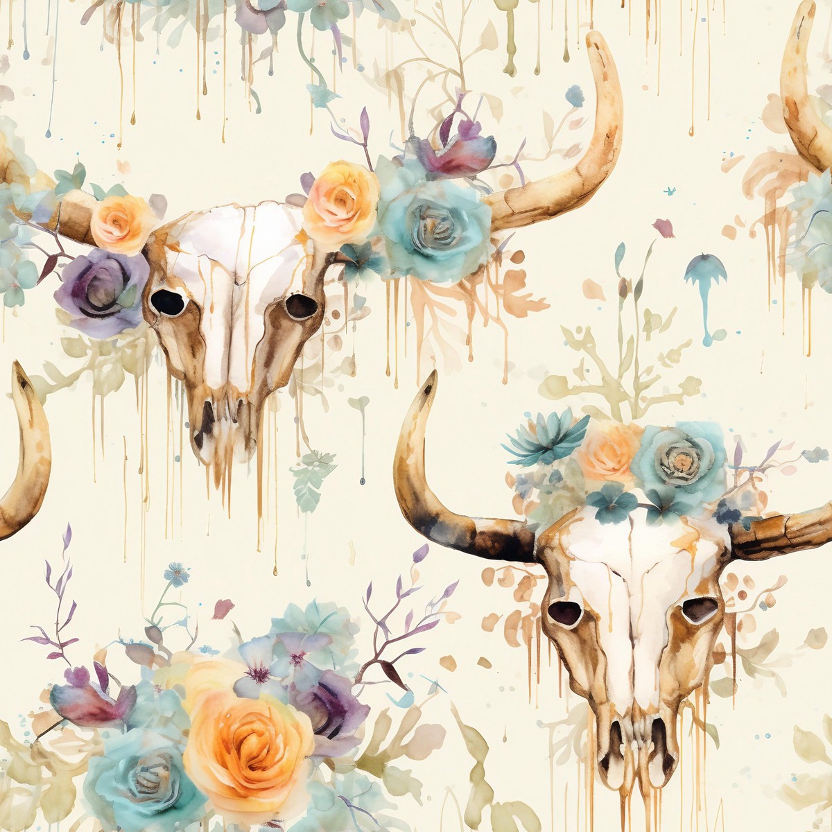 Western Bull Pattern 1 Quilting Cotton Fabric