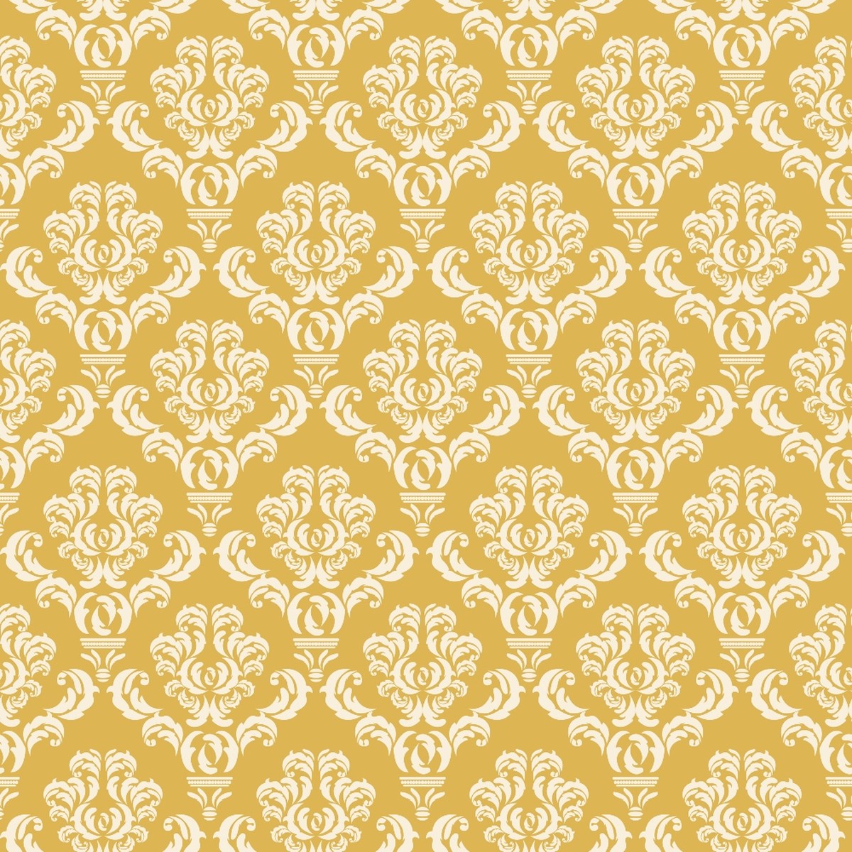 Simple Damask White on Gold Quilting Cotton Fabric