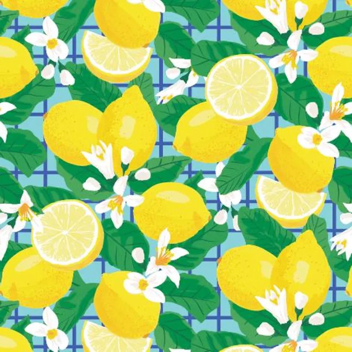 Lemon Blossoms Citrus Cotton Fabric