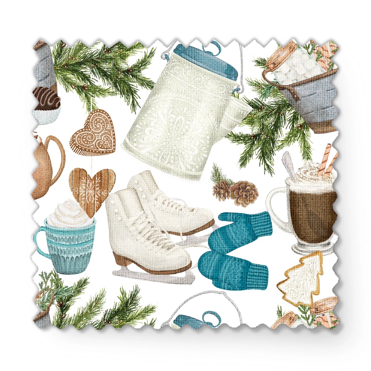 Winter Holiday Skate Snow & Hot Cocoa by Nicole Tamarin Fabric