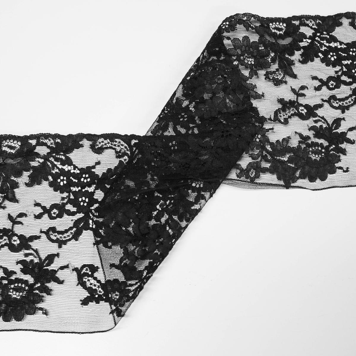 Black Floral Polyester Lace Trim 14cm