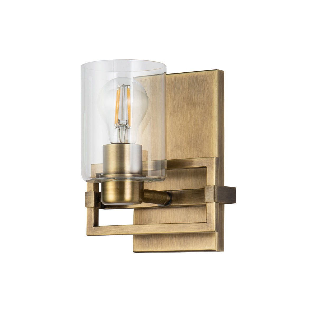 Lucas + McKearn Estes 1 Light Bath Bar in Antique Brass with Clear Glass
