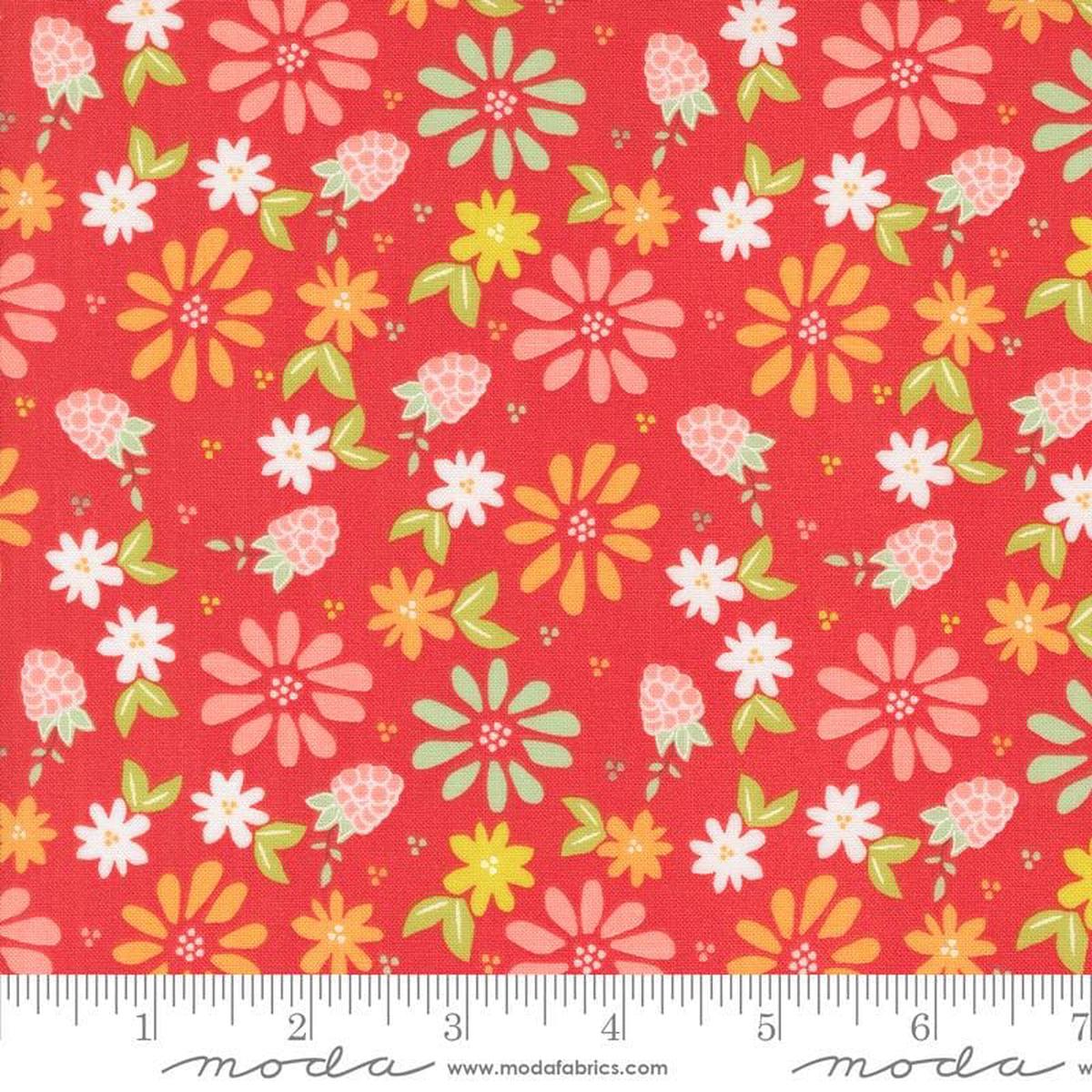 SALE Raspberry Summer Spring 37690 Raspberry - Moda Fabrics - Berries Floral Flowers Blossoms Raspberries - Quilting Cotton Fabric