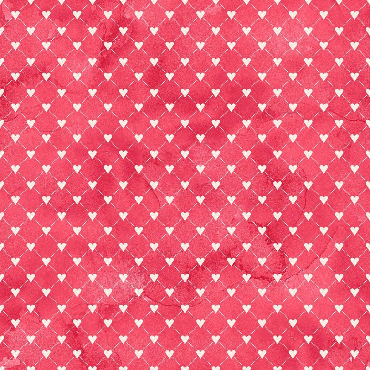 Sweet Valentine Hearts on Grunge Fabric - Red