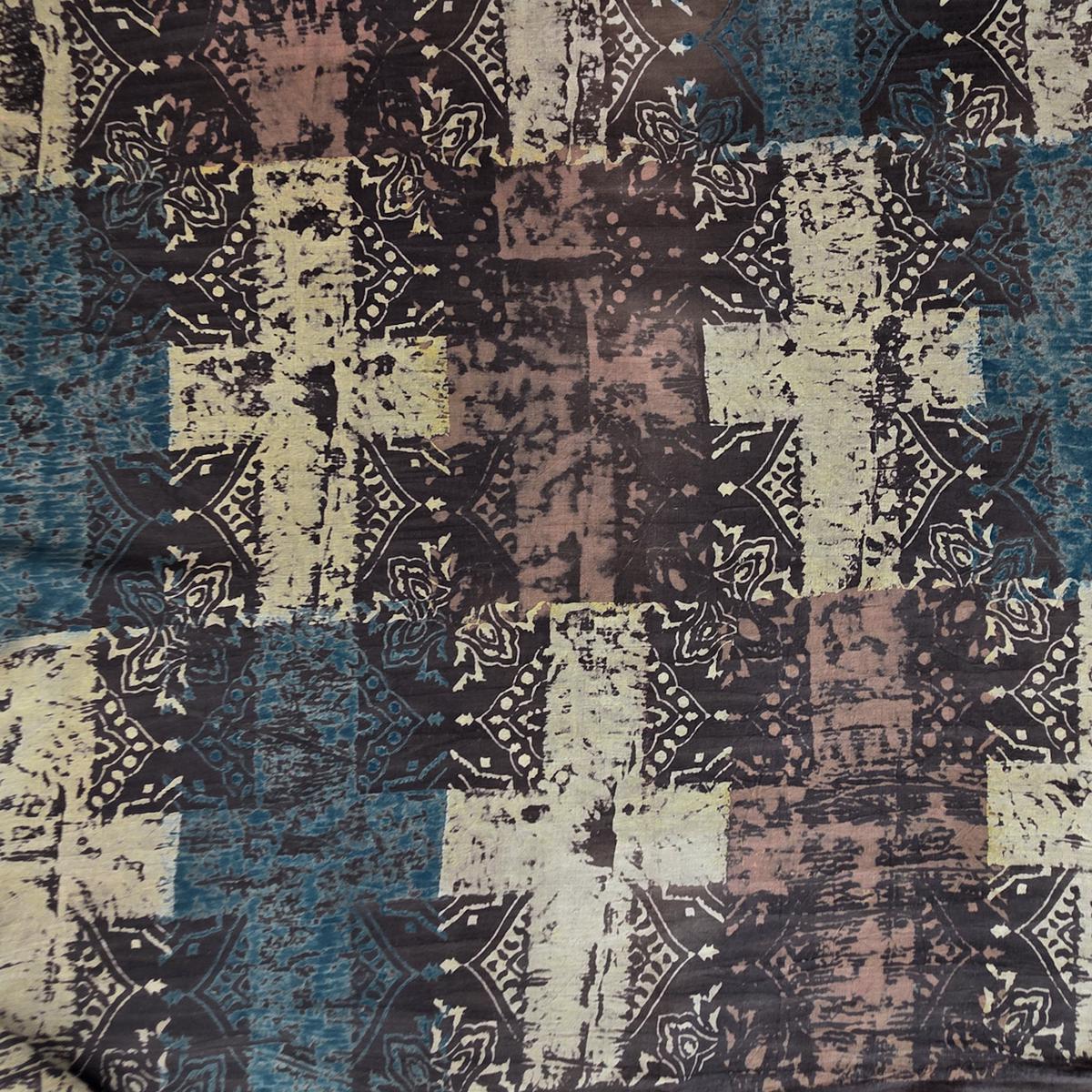 Pure Cotton Ajrak Rust Brown With Plus Sing Motif Hand Block Print Fabric