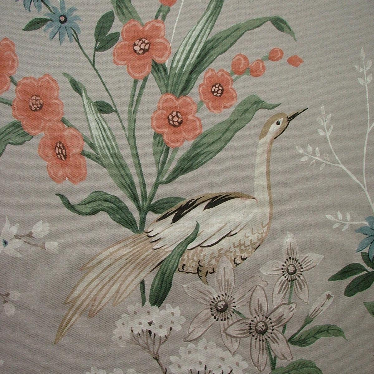 Elegant Birds And Flowers Umber 100% Cotton Fabric Curtain Upholstery Cushion