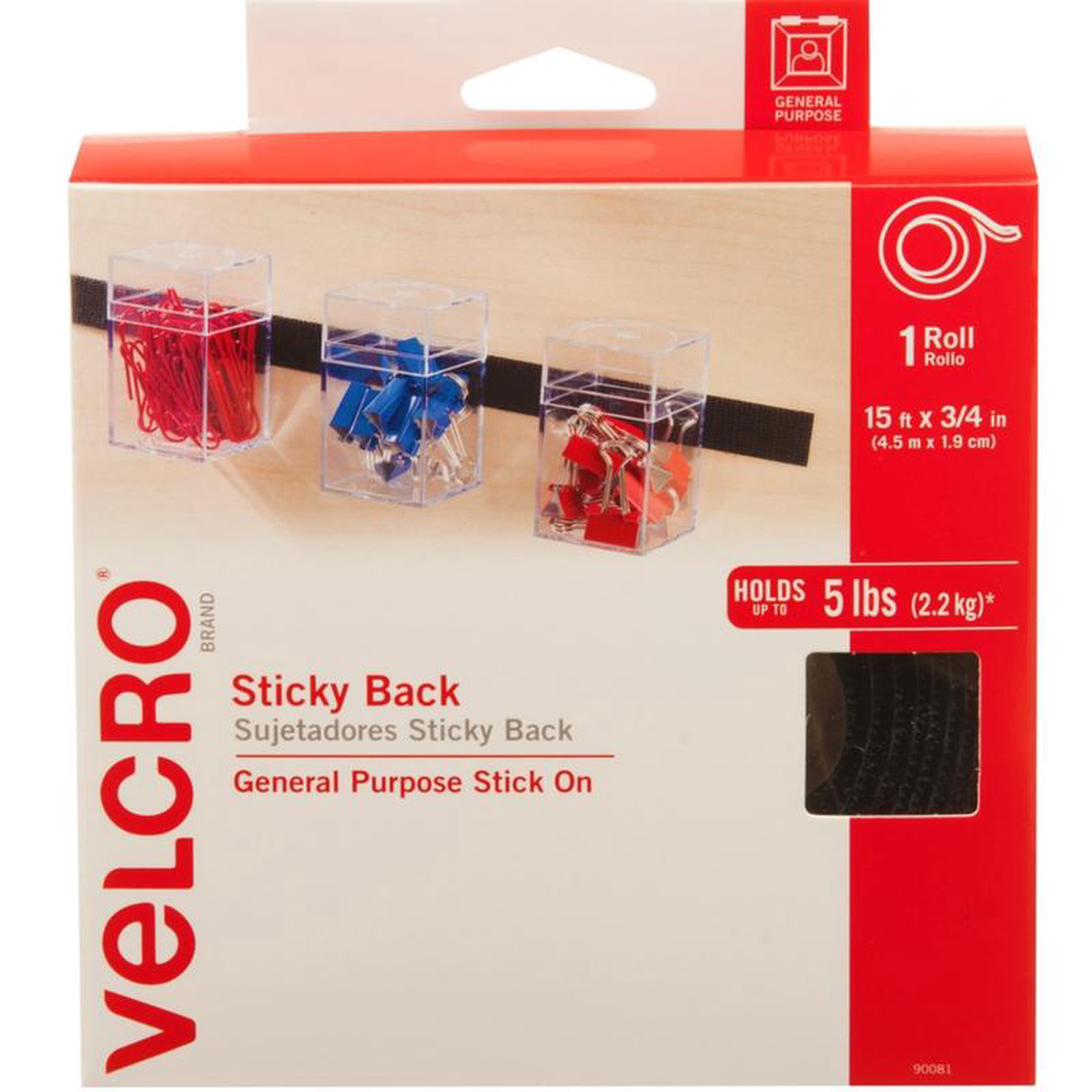 VELCRO Sticky Back Black Hook 038 Loop Fastener Tape Dispenser 348243x 15 Ft Roll
