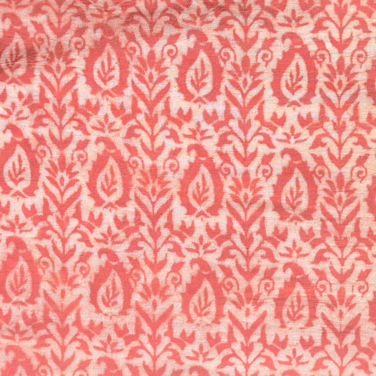 Pure Cotton Dabu Pinkish Orange With Leaves Jaal Hand Block Print Fabric