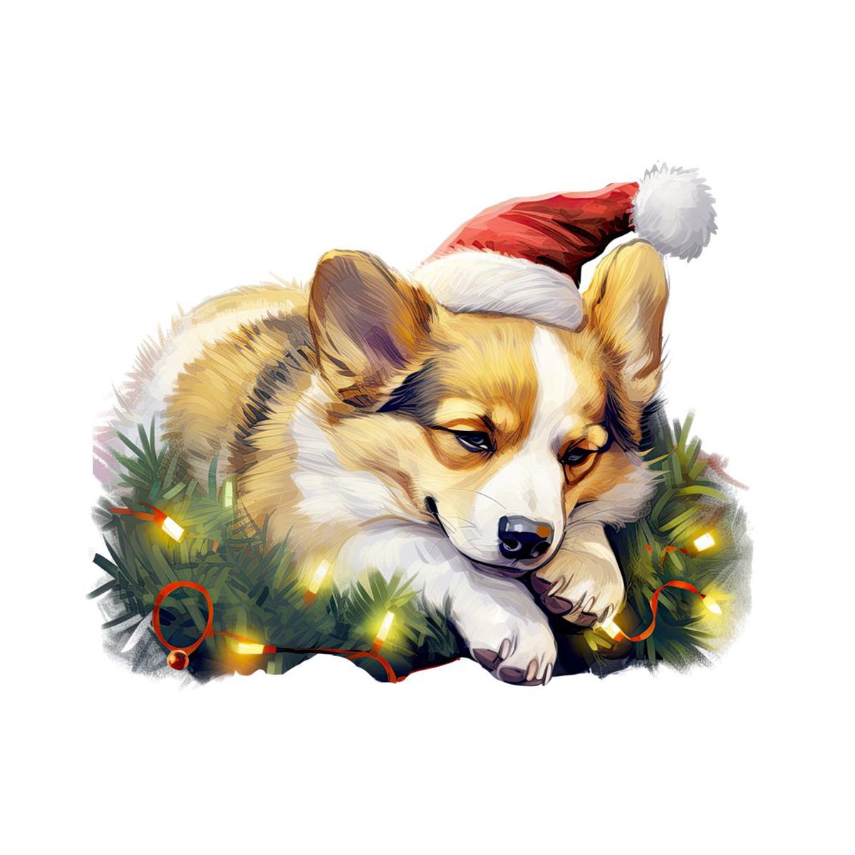 Christmas Lazy Corgi Fabric Panel