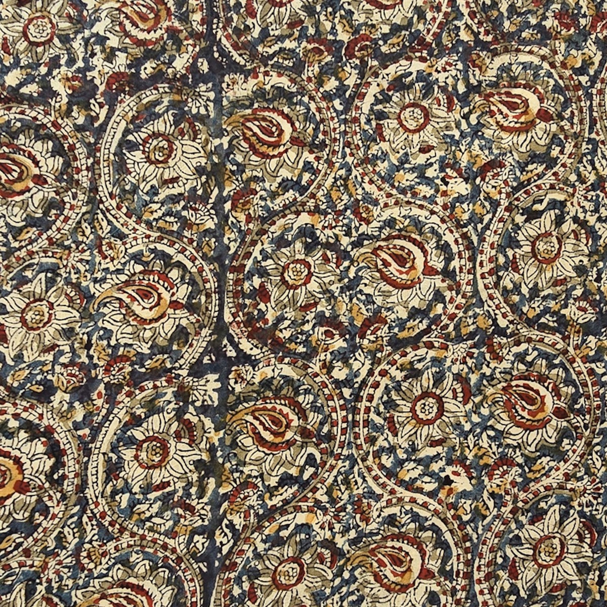 Modal Cotton Kalamkari Dusty Blue With Small WildFlower Jaal Hand Block Print Fabric