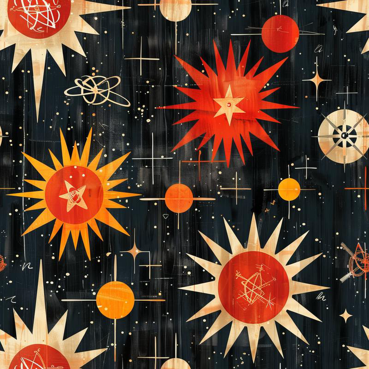 Retro Starburst Pattern 14 Quilting Cotton Fabric