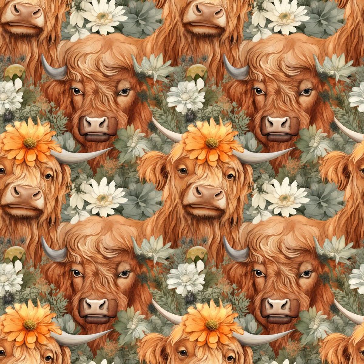 Boho Highland Cows 18 Fabric