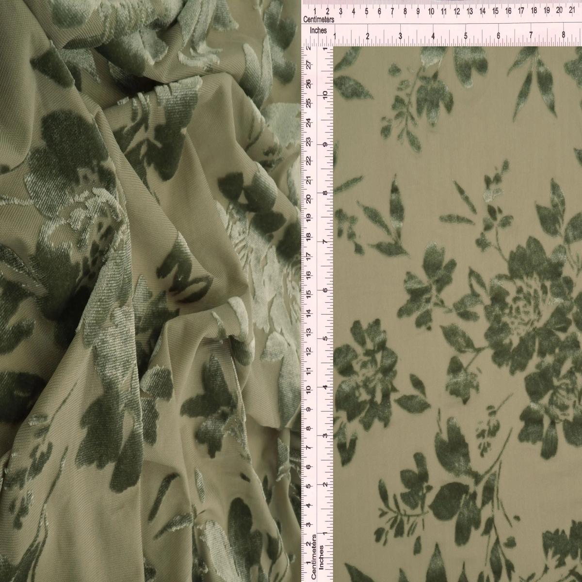 Floral Velvet Burnout Stretch Knit Fabric - KNT3869-MS11375 - OLIVE VINTAGE