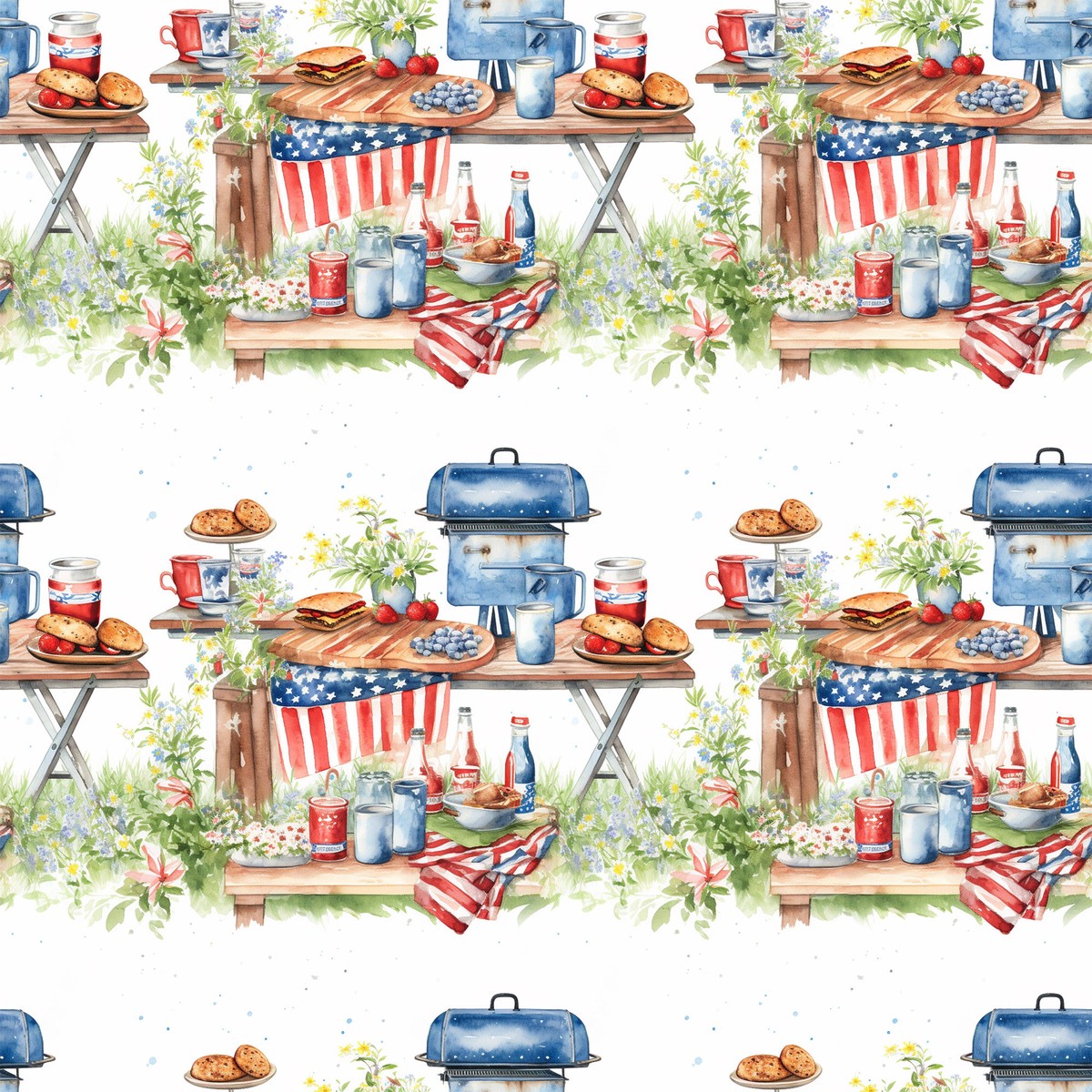 Red White and BBQ Pattern 4 Quilting Cotton Fabric