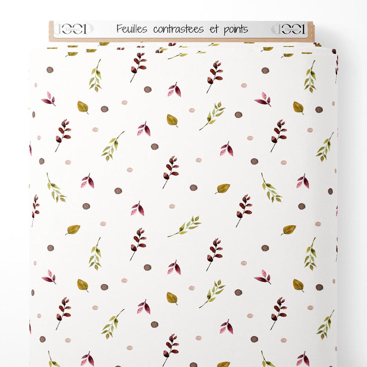 Tissu - Feuilles contrastes et points