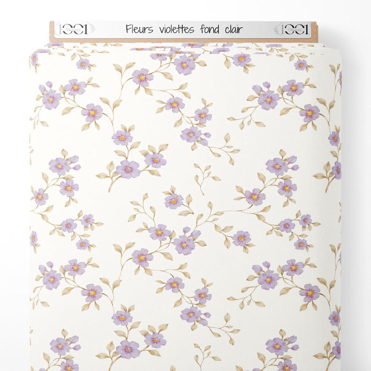 Tissu - Fleurs violettes sur fond clair