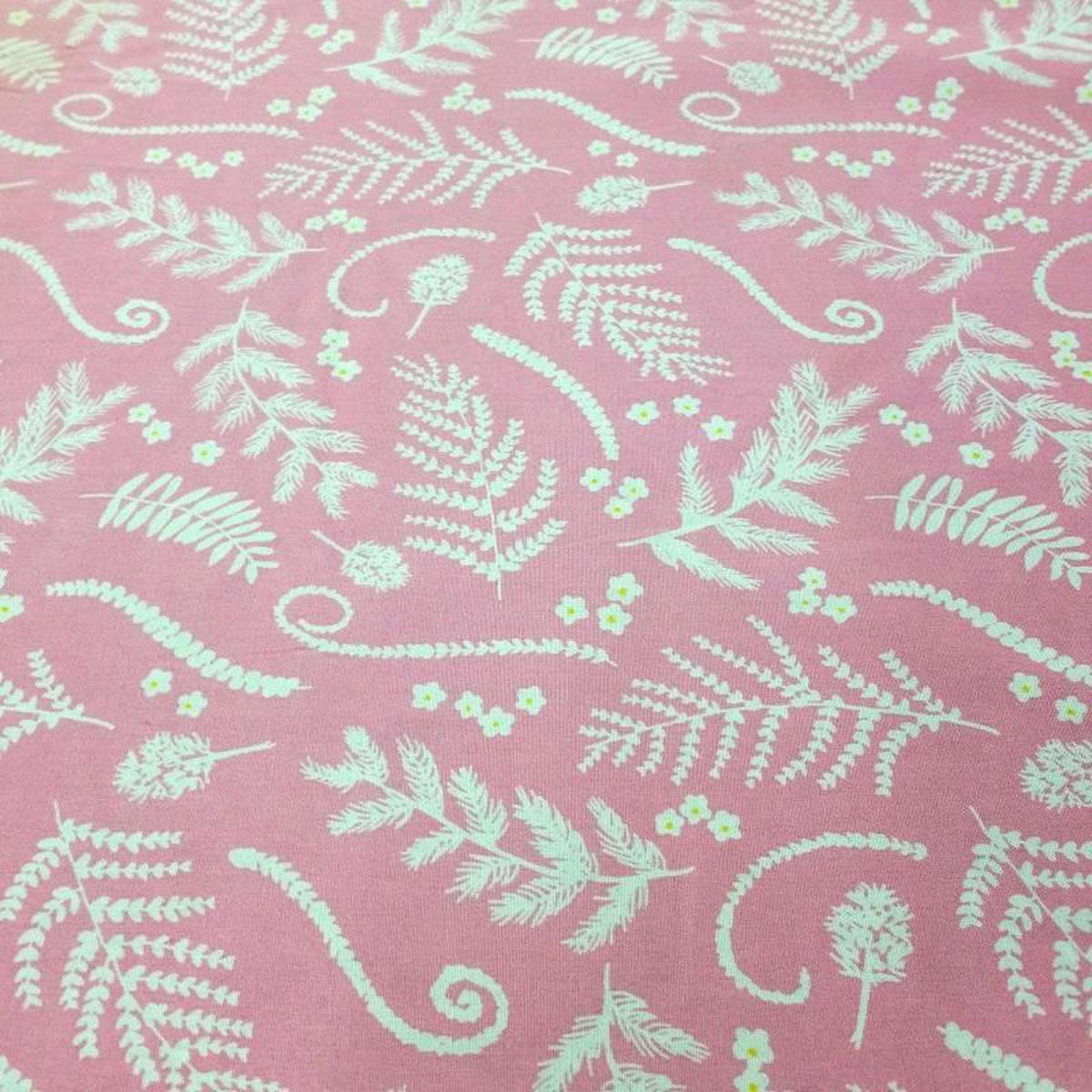 100% Cotton Leaf Print Fabric x 112cm / 45" - Pink T110