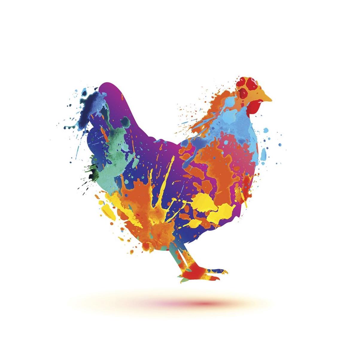 Splash Paint Hen Silhouette Fabric Panel - Multi