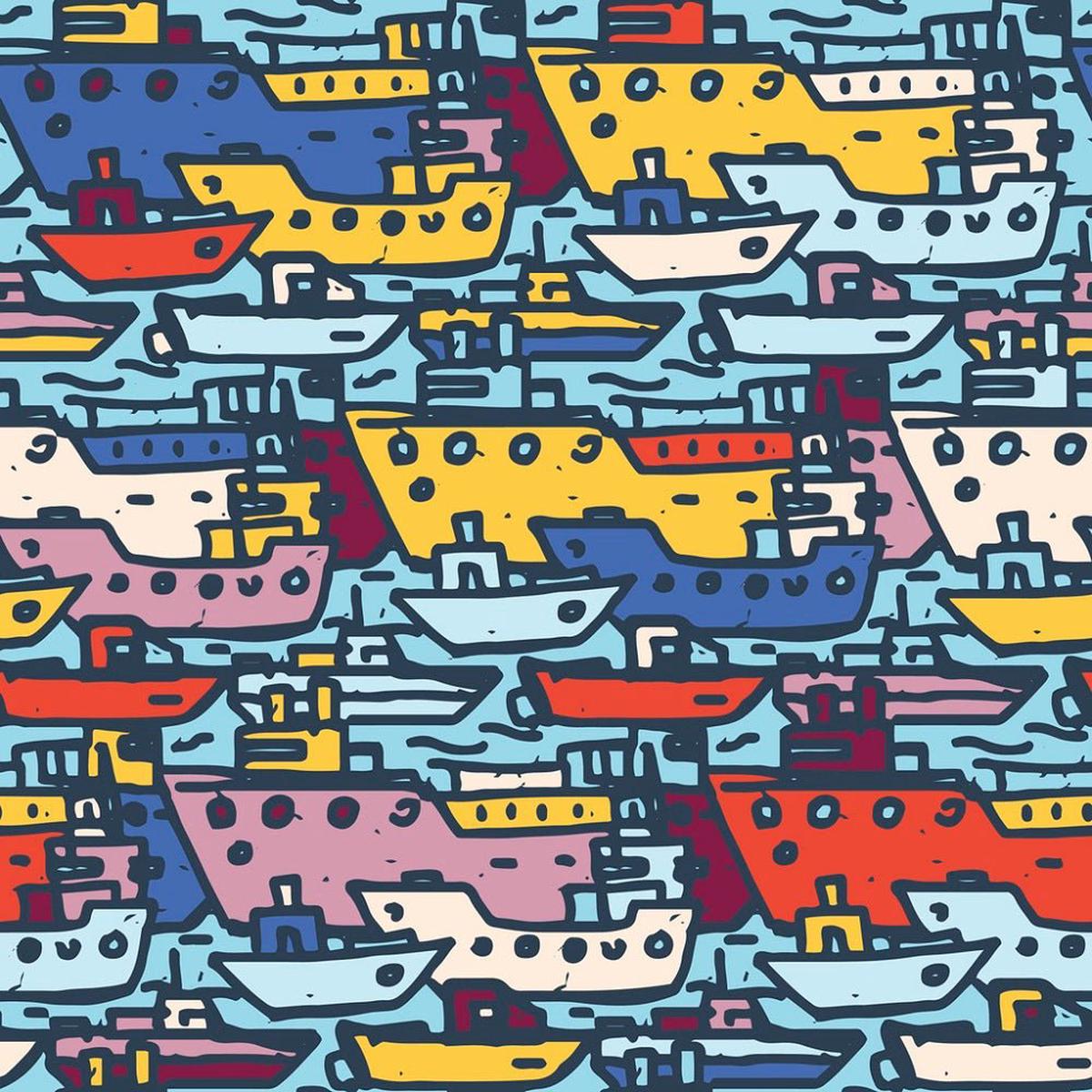 Packed Nautical Ships Fabric - Multi