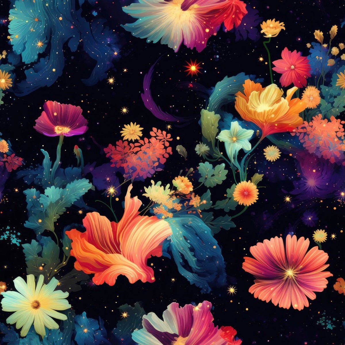 Cosmic Galaxy Floral Pattern 12 Fabric
