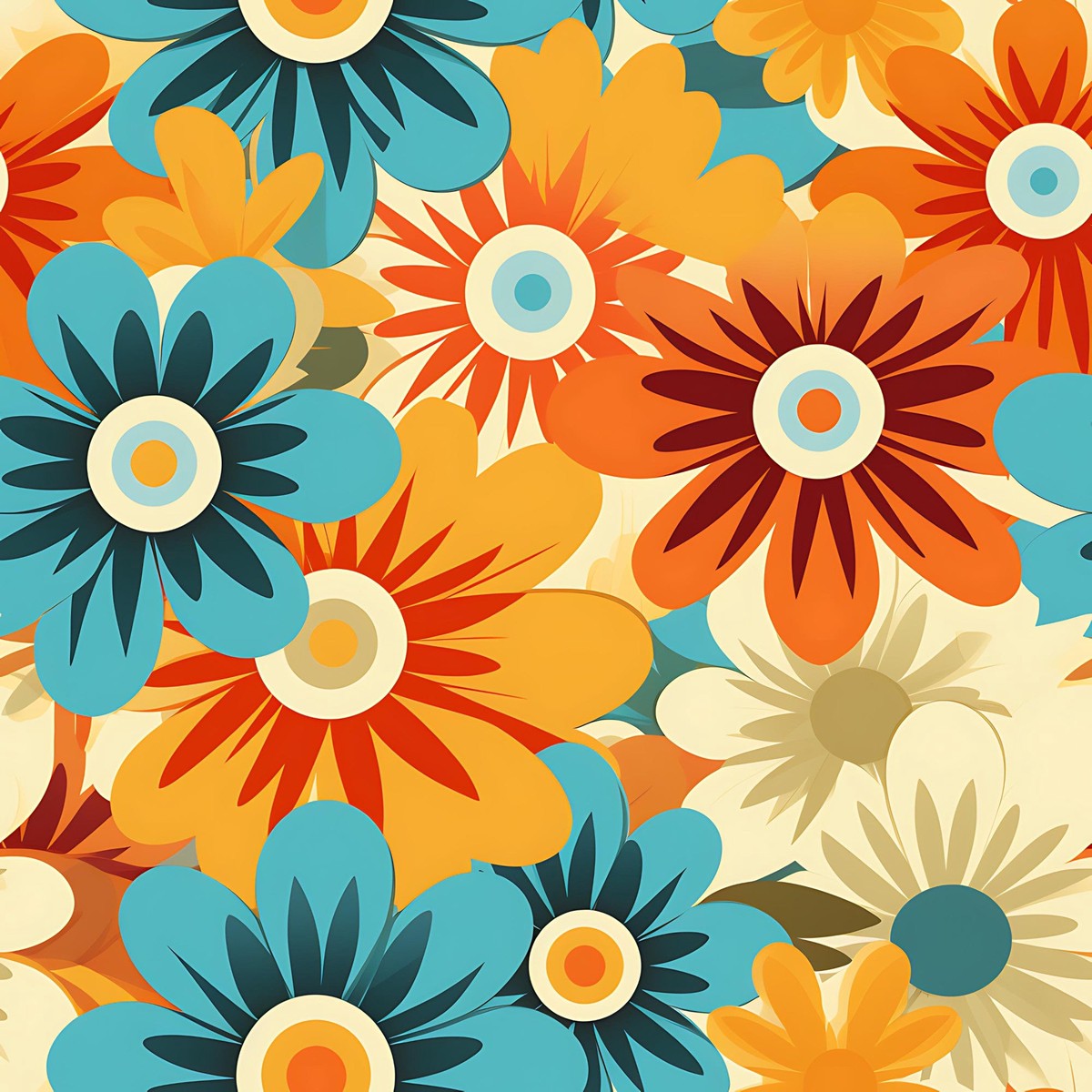 70s Retro Groovy Floral Pattern 11 Quilting Cotton Fabric