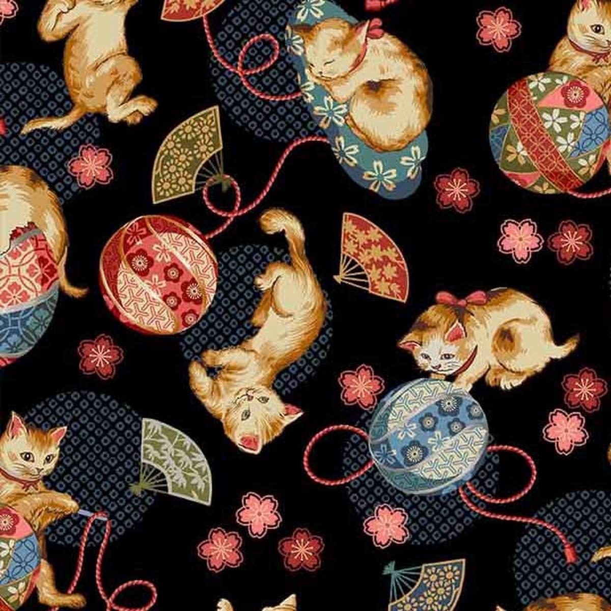BLACK Kawaii Kitties, Tokyo Fur-Tales collection from Michael Miller Fabrics