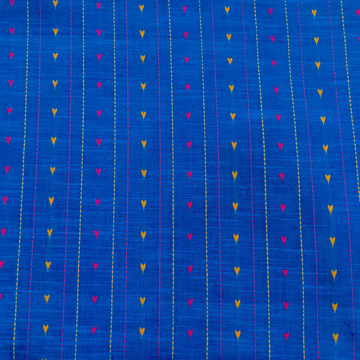 Pure Cotton Blue With Red Yellow Triangle Stripes Handloom Fabric