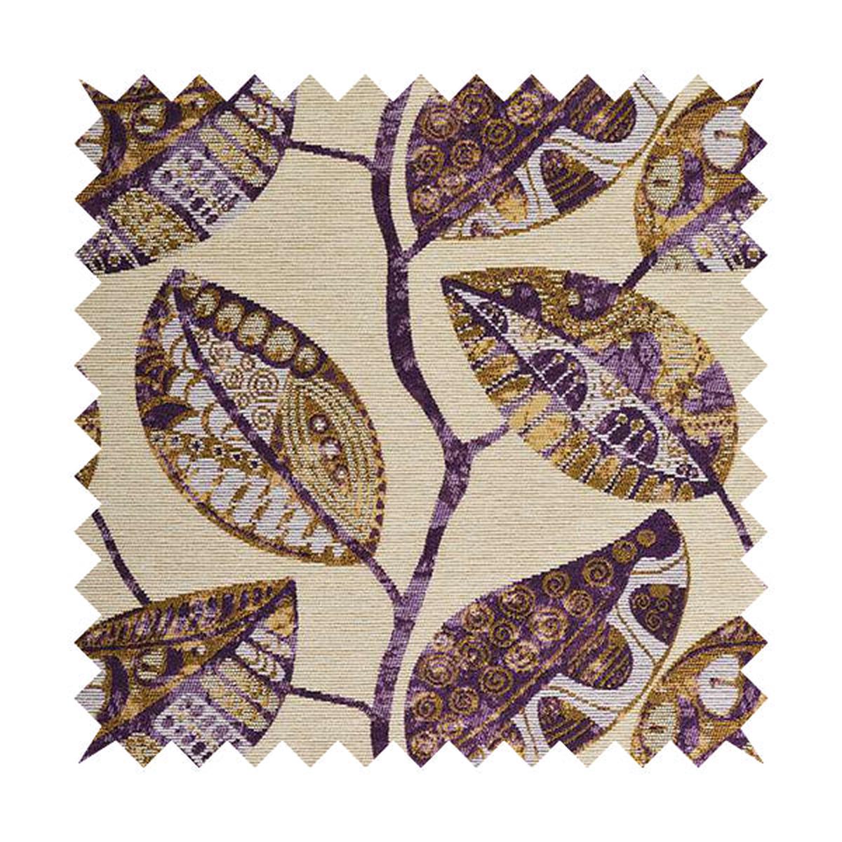 Purple Beige Coloured Floral Inspired Leaf Design Soft Chenille Upholstery Fabric JO-217