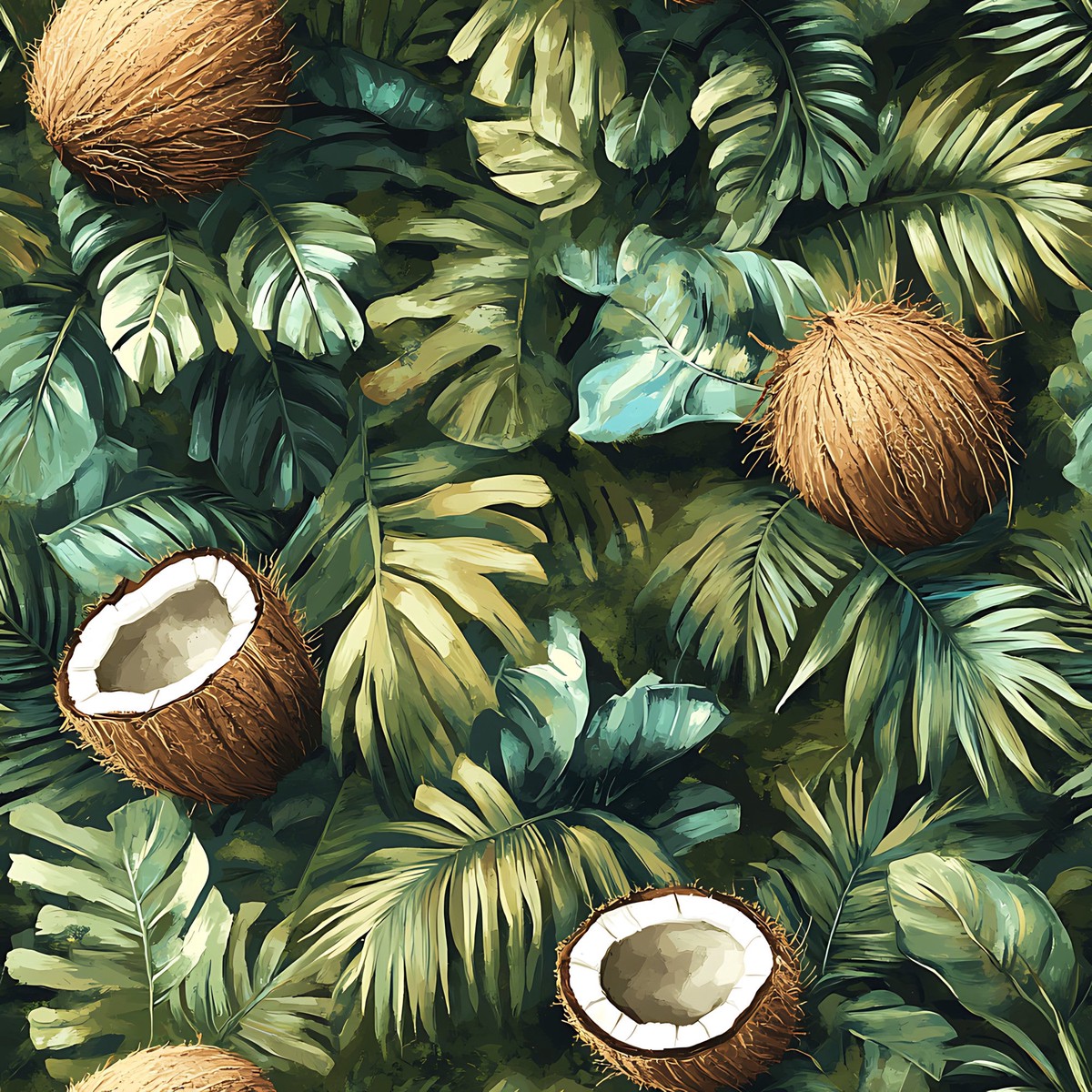 Coconut Jungle Leaves Pattern 13 Quilting Cotton Fabric