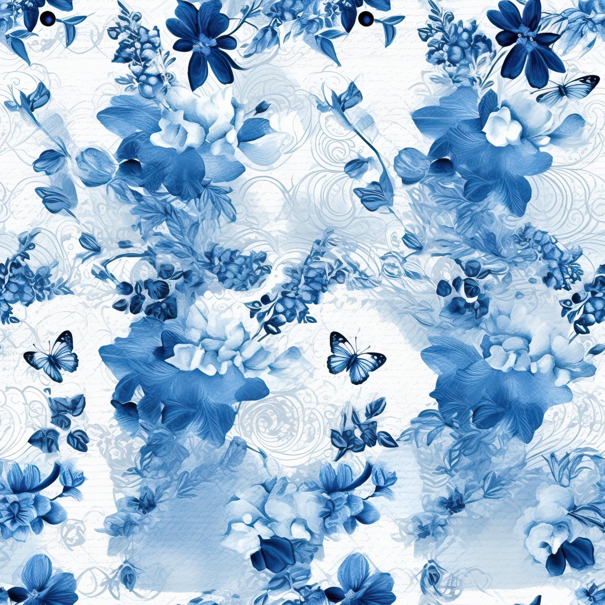 Butterfly Ballet in Blue Pattern 11 Quilting Cotton Fabric