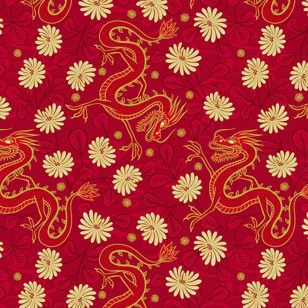 Lewis and Irene Year of the Dragon - Metallic Dragon On Red A862-2